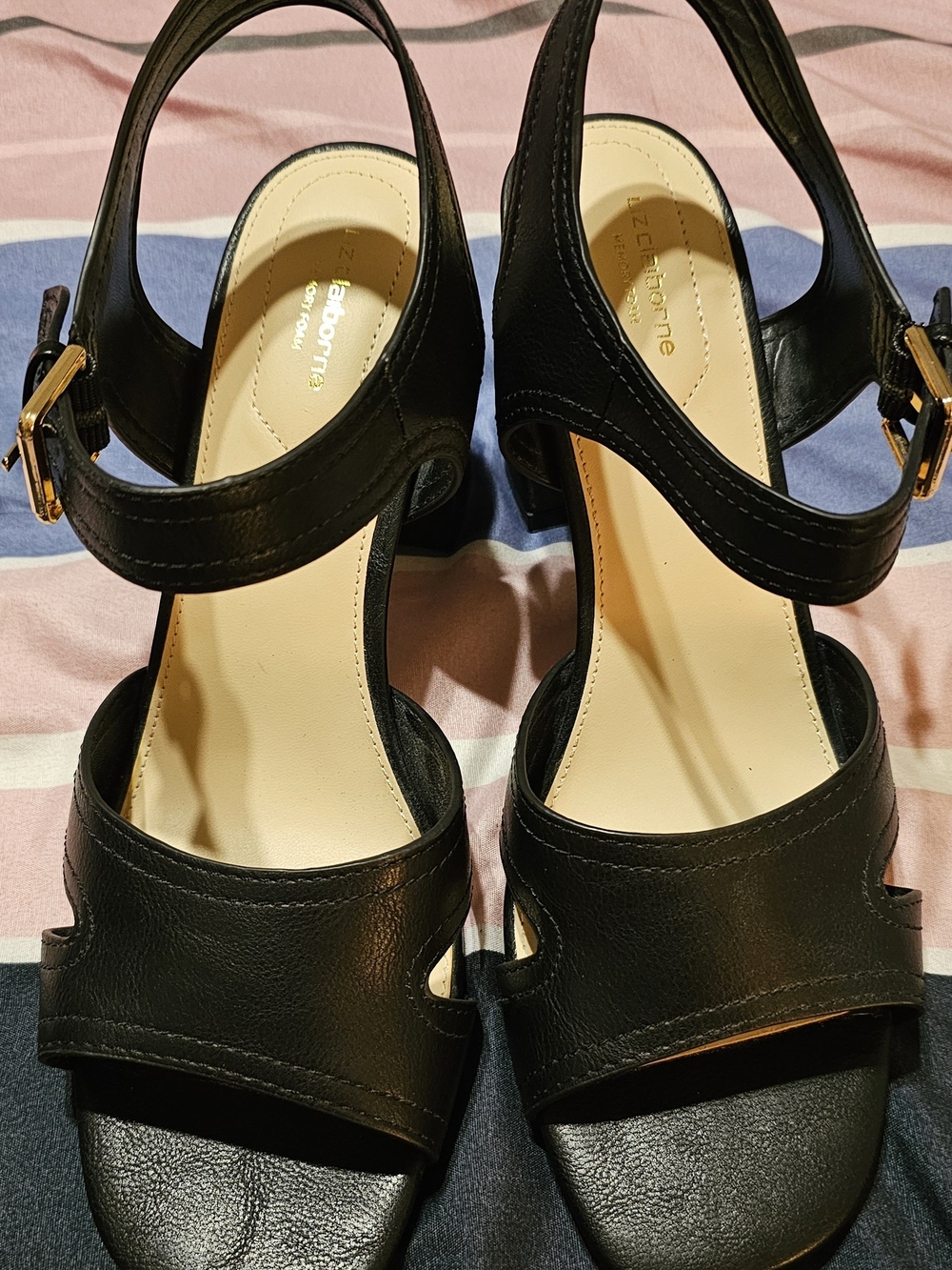 le chateau Black Leather Women's Block Heel Slingback Sandals